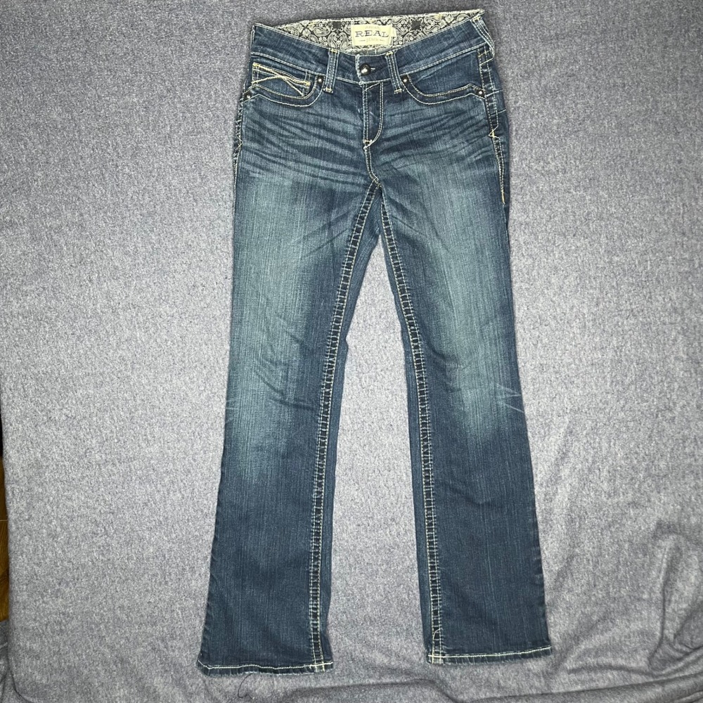 Ariat REAL Denim Womens 29L Dark Wash Bootcut Western Embroidered Jeans